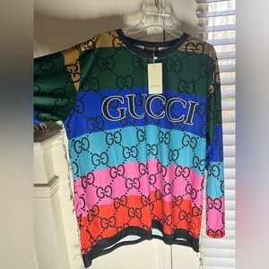 Colorful Striped Logo Shirt, No Brand